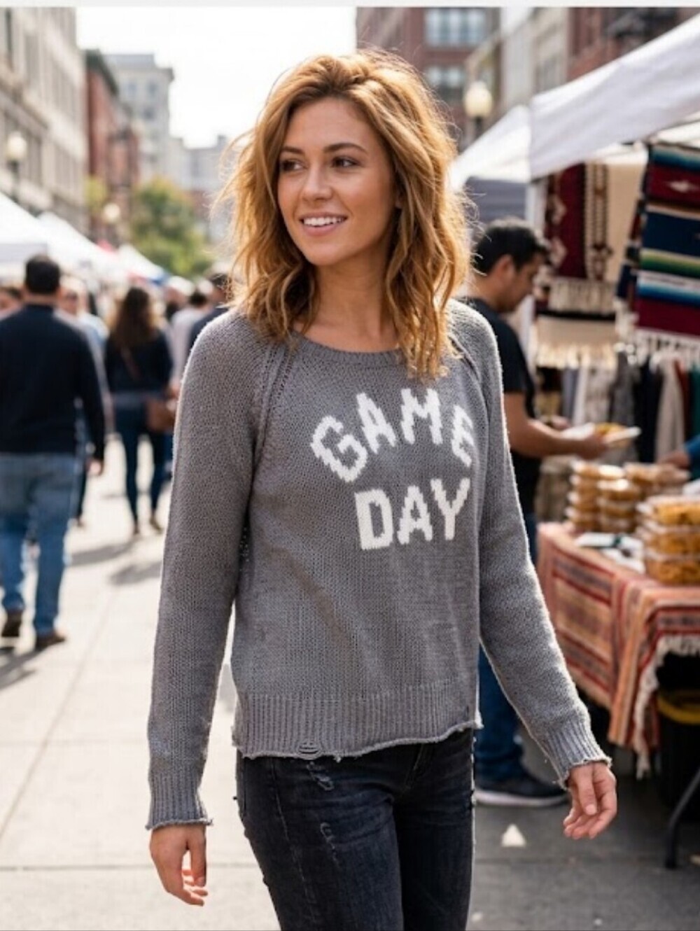 Wooden Ships Women's Game Day Lightweight Crew Pullover Sweater S/M Gray Mohair